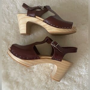 Sandgrens nice open toe clog sandal cognac Brown Leather Women's Clogs 35